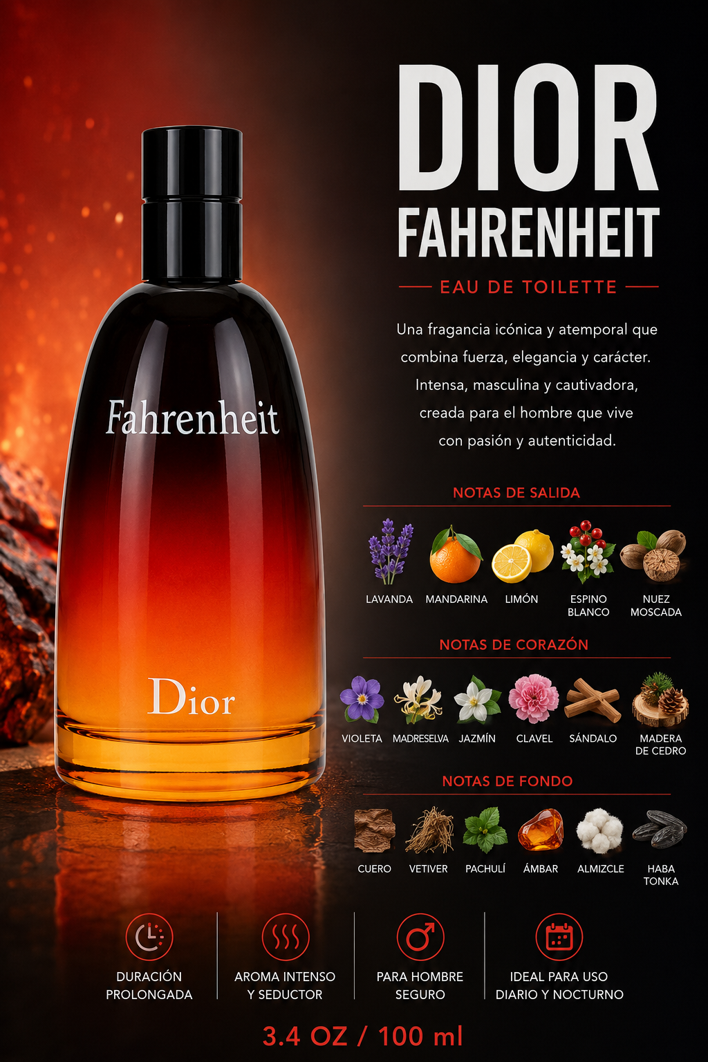 DIOR FAHRENHEIT MEN 3.4OZ EDT 100 ML - Imagen 2