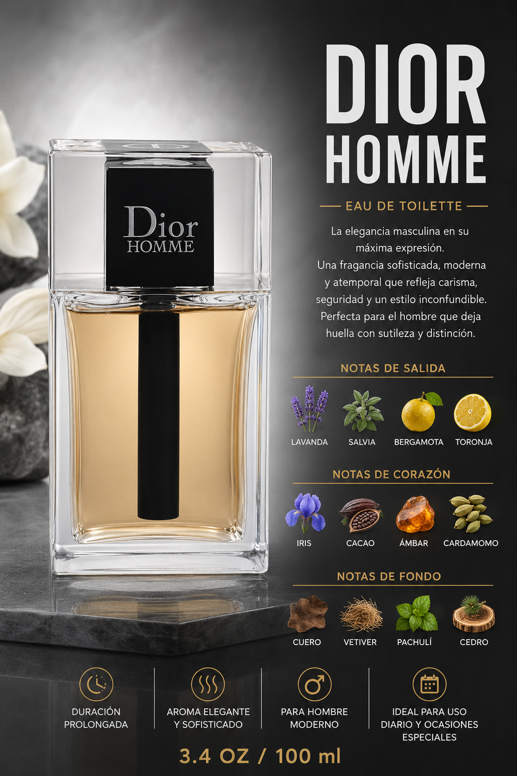 DIOR HOMME 3.4 EDT M 100 ML - Imagen 2