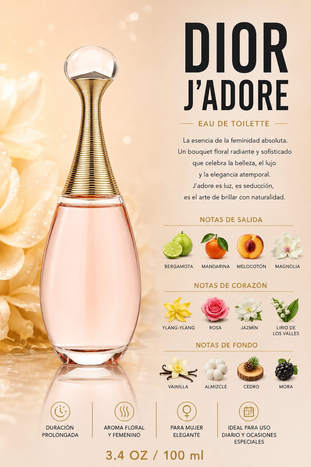 DIOR JADORE WOMEN 3.4 OZ EDT SP (NEW UPC) 100 ML - Imagen 2