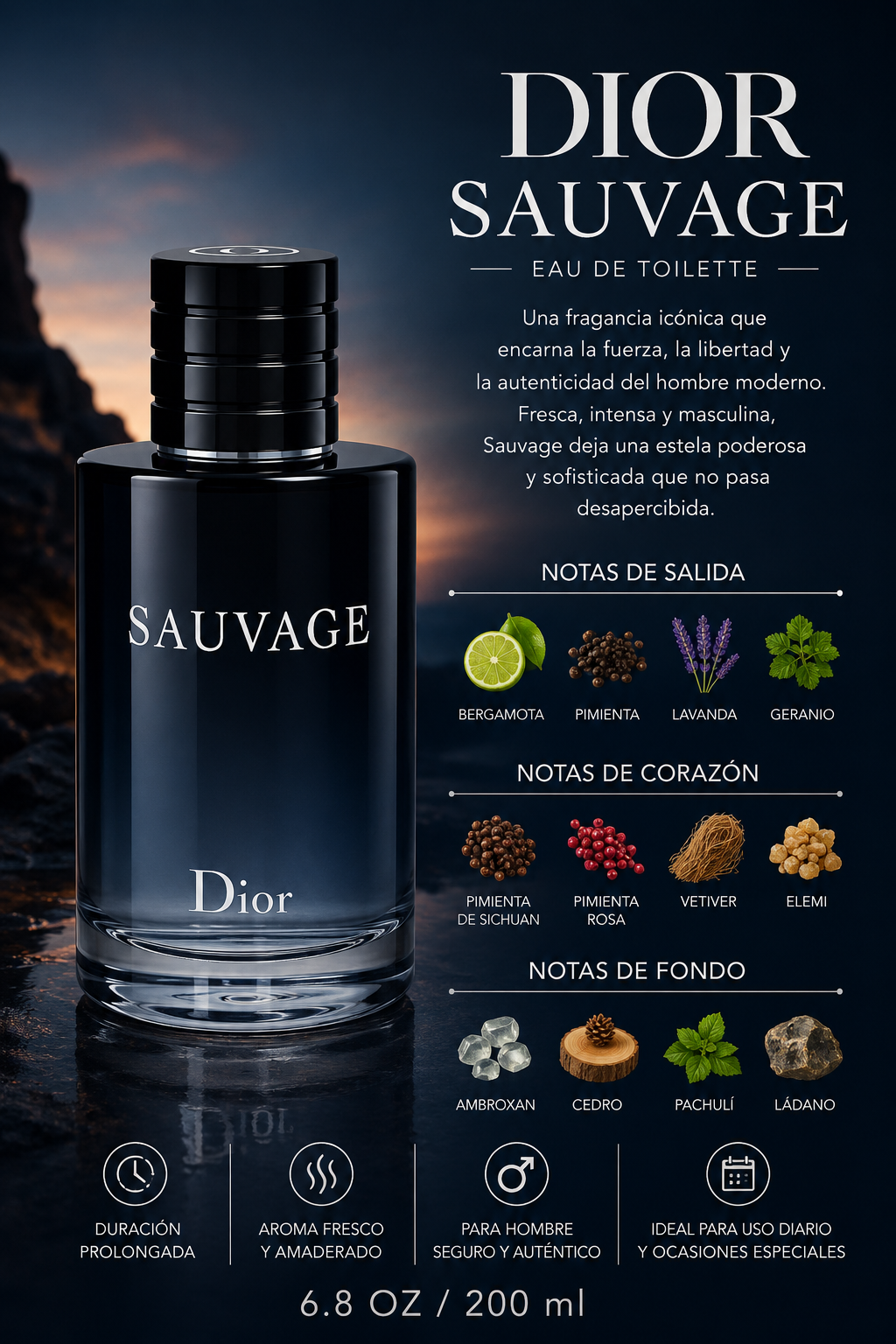 DIOR SAUVAGE 6.8 EDT M 200 ML - Imagen 2