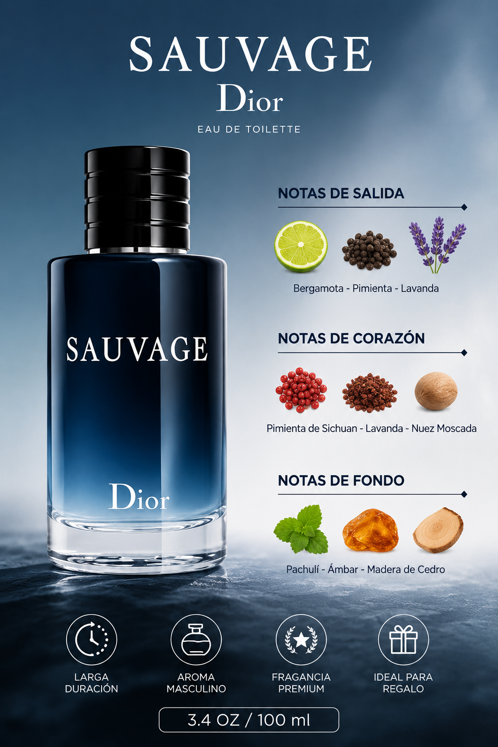 DIOR SAUVAGE MEN 3.4 OZ. EDT SP 100 ML - Imagen 2