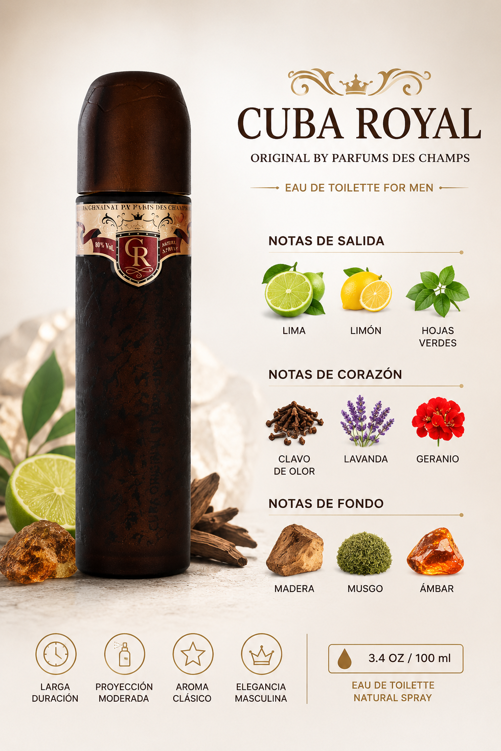 CUBA ROYAL MEN 3.4 OZ. EDT SP 100 ML - Imagen 2