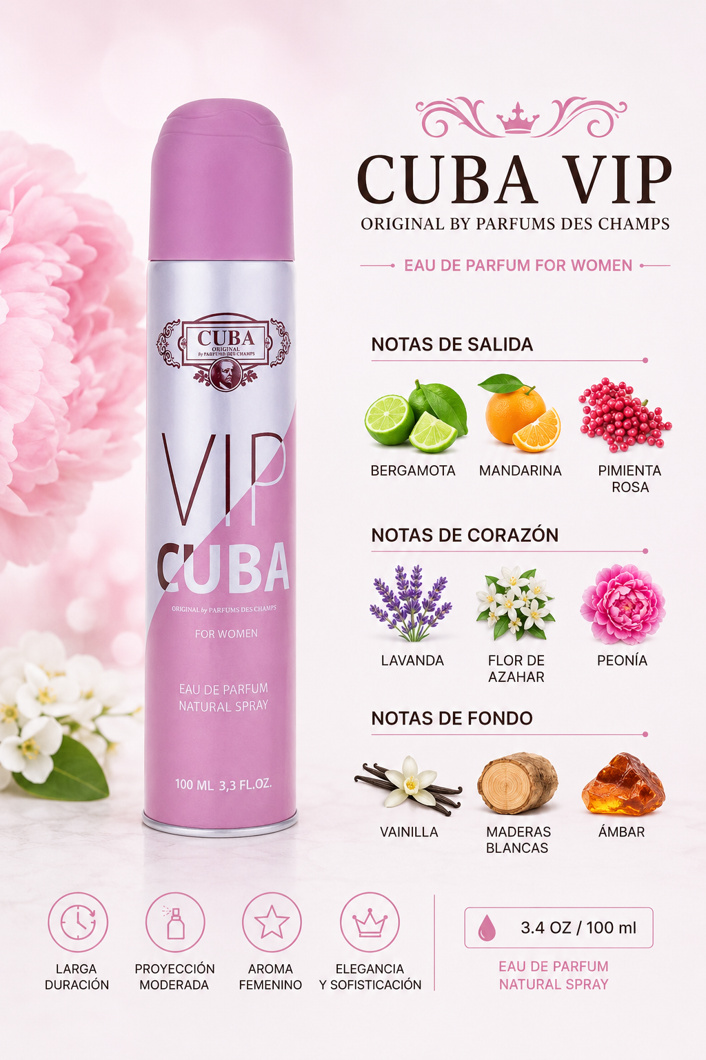 CUBA VIP WOMEN 3.4 OZ. EDP SP 100 ML - Imagen 2