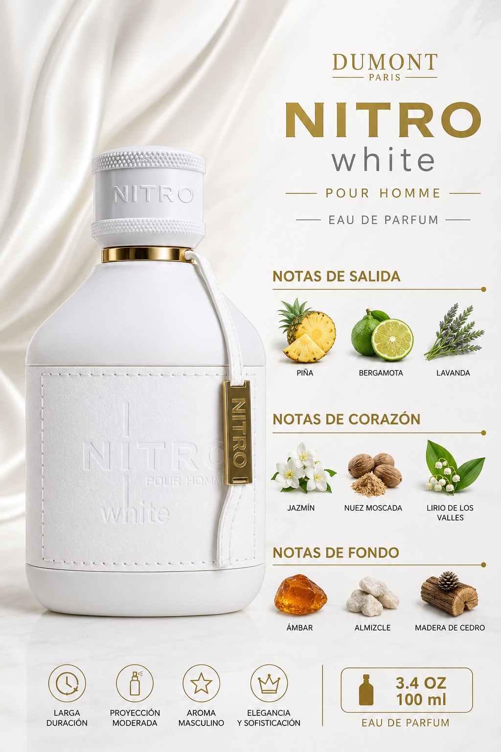 DUMONT NITRO WHITE MEN 3.4 OZ EDP SP 100 ML - Imagen 2