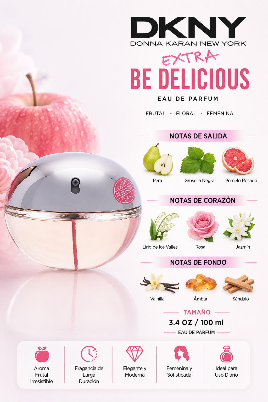 DKNY BE EXTRA DELICIOUS WOMEN 3.4 OZ EDP SP 100 ML - Imagen 2