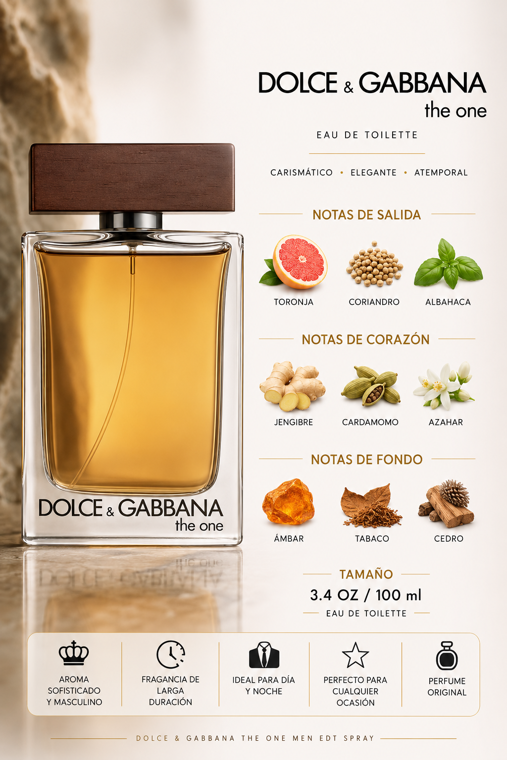 DOLCE & GABBANA THE ONE MEN 3.4 OZ. EDT SPRAY 100 ML - Imagen 2