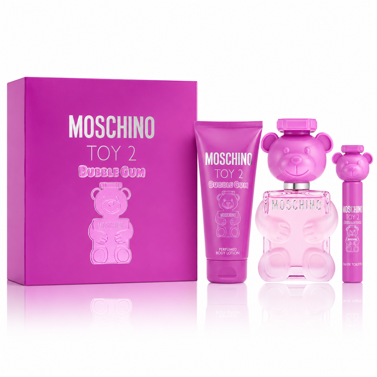 SET MOSCHINO TOY 2 BUBBLE GUM WOMEN ( 3 PC ) 3.4 OZ EDT SP / 3.4 OZ BL / 0.3 EDT SP