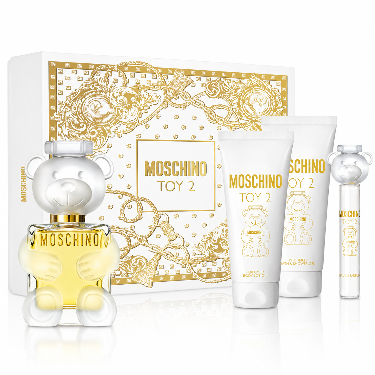 SET MOSCHINO TOY 2 WOMEN ( 4 PC ) 3.4 OZ EDP SP/ 3.4 OZ SHOWER GEL / 3.4 OZ BODY LOTION / 0.3 OZ EDP SP