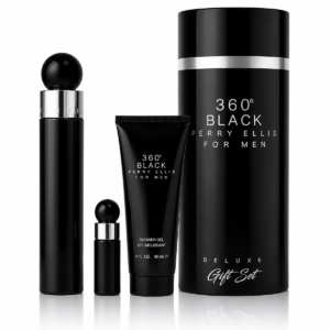 SET PERRY ELLIS 360 BLACK ( 3 PC SET ) 3.4 OZ. EDT/ 3.0 OZ. SG/ MINI SP - CANISTER