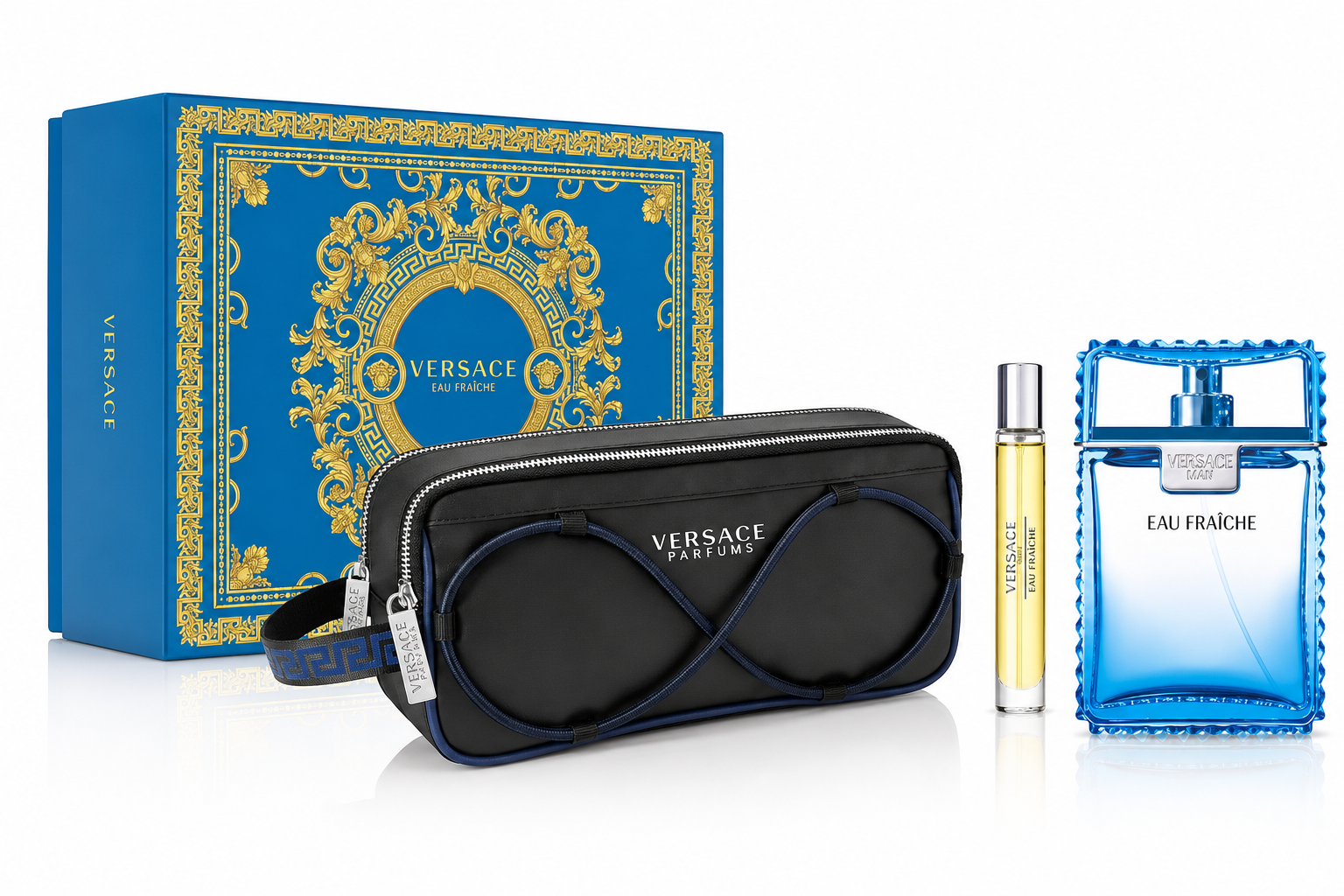 SET VERSACE MAN EAU FRAICHE ( 3 PC ) 3.4 OZ EDT SP /0.3 OZ EDT SP +BOLSO