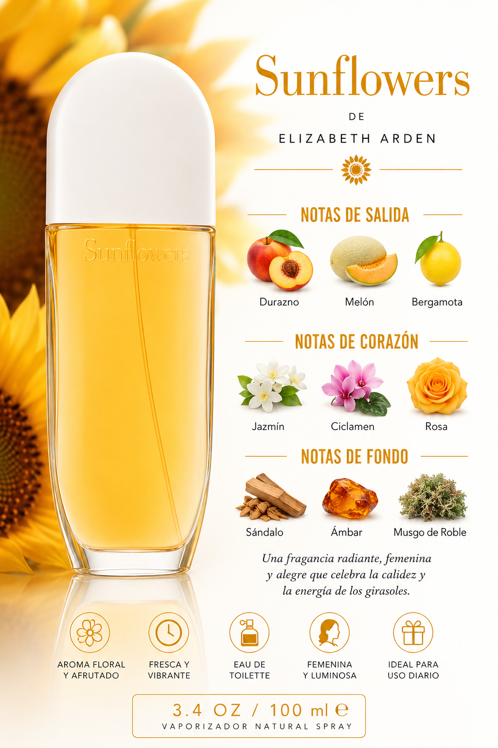 ELIZABETH ARDEN SUNFLOWER WOMEN 3.4 OZ. EDT SP 100 ML - Imagen 2