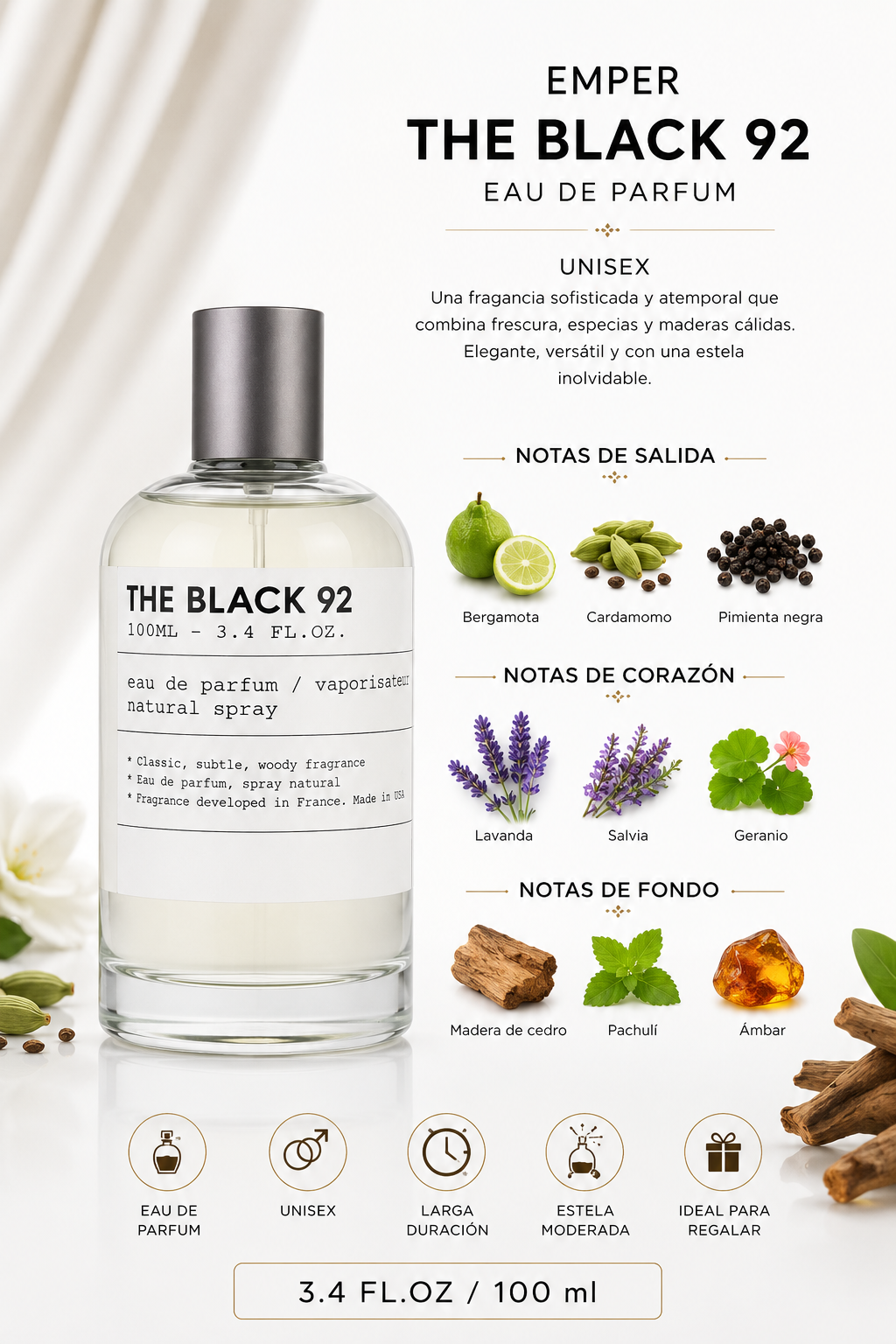 EMPER THE BLACK 92 UNISEX 3.4 OZ EDP SP 100 ML - Imagen 2