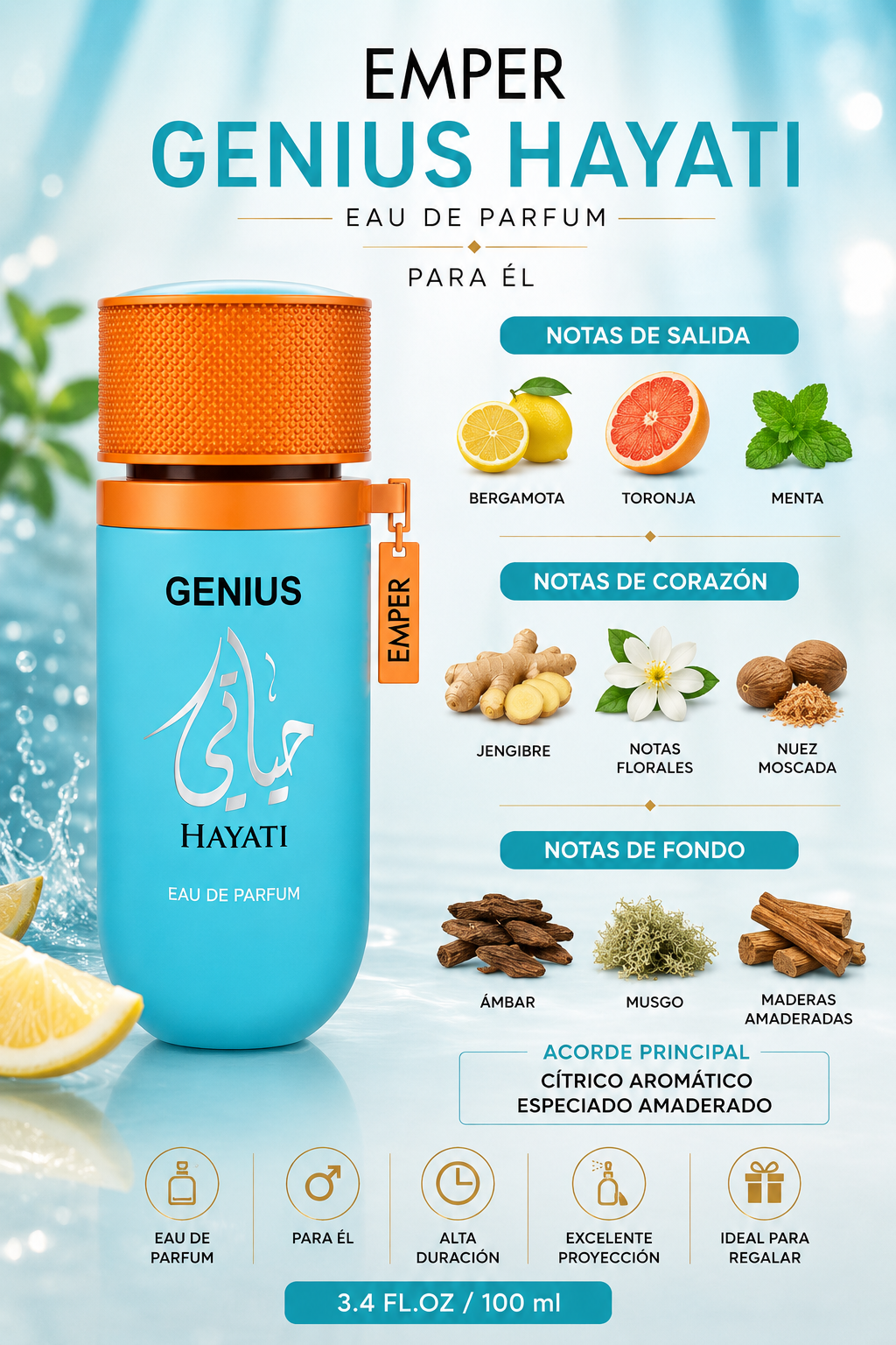 EMPER GENIUS HAYATI MEN 3.4 OZ EDP SP 100 ML - Imagen 2