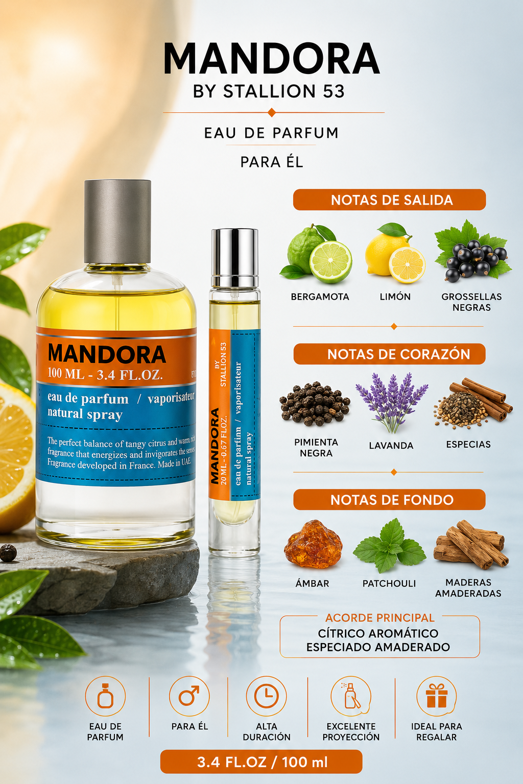 EMPER MANDORA BY STALLION 53 MEN 3.4 OZ EDP SP 100 ML - Imagen 2