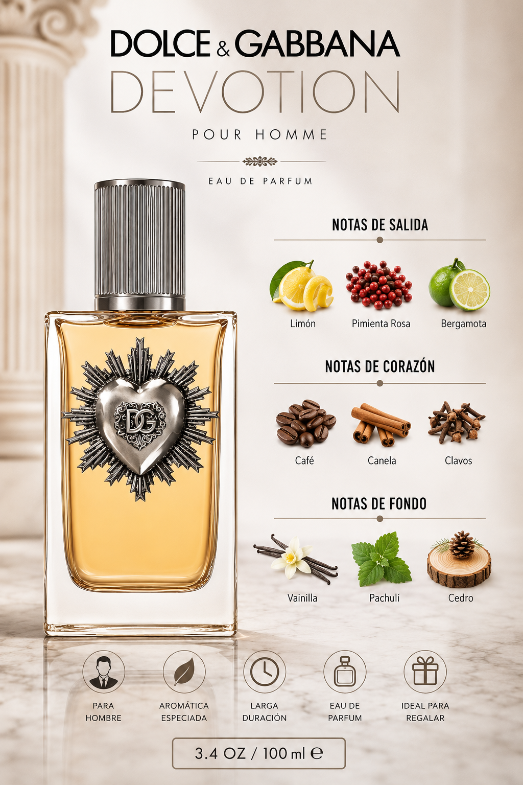 DOLCE GABANNA DEVOTION MEN 3.4 OZ EDP SP 100 ML - Imagen 2
