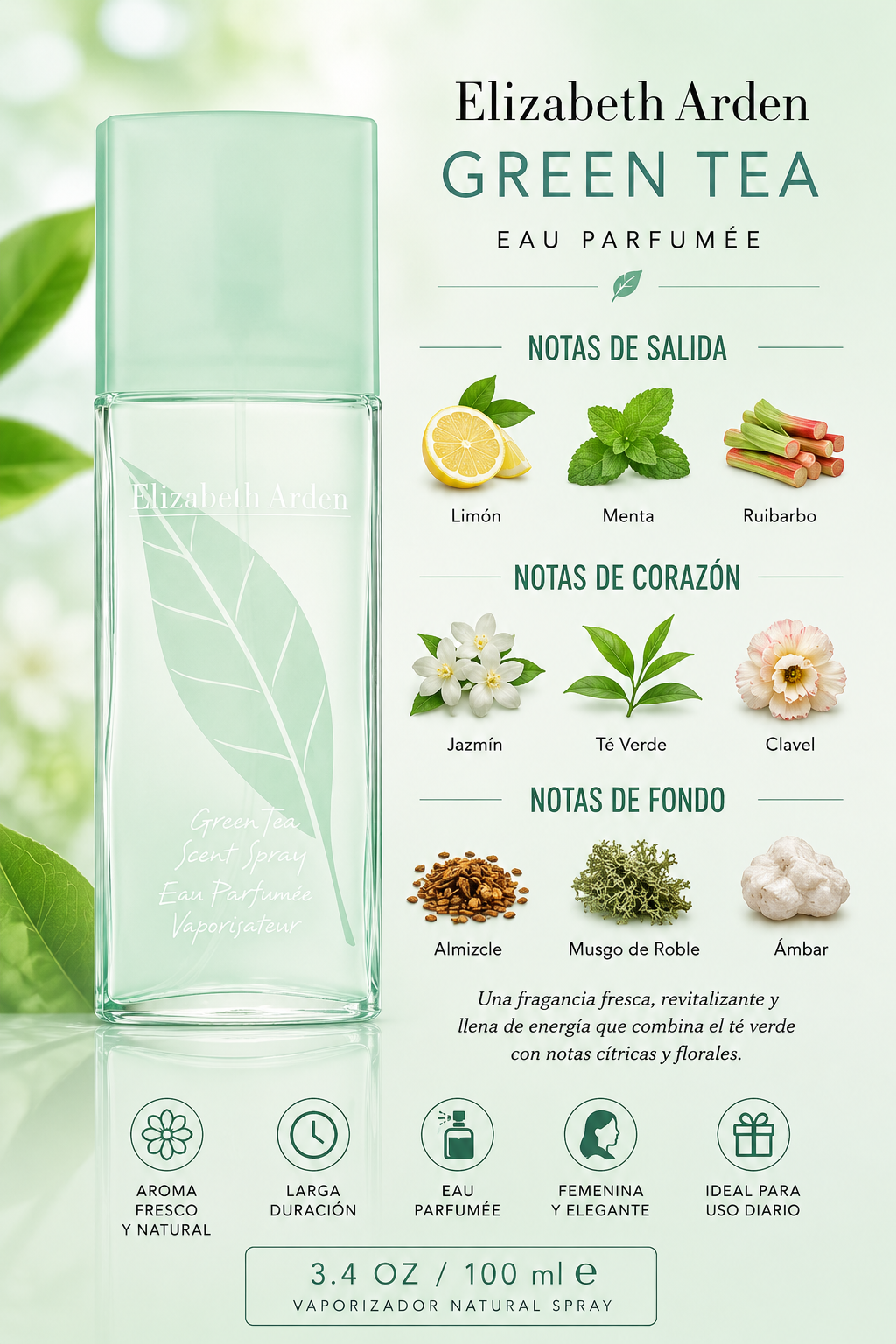 ELIZABETH ARDEN GREEN TEA 3.4 OZ.EDP SP 100 ML - Imagen 2