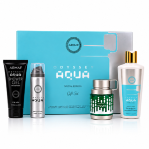 SET ARMAF LUX ODYSSEY AQUA  (4 PC )3.4 OZ EDP /0.34  TRAVEL SP /3.4 OZ  SG / 6.8  OZ BODY SPRAY