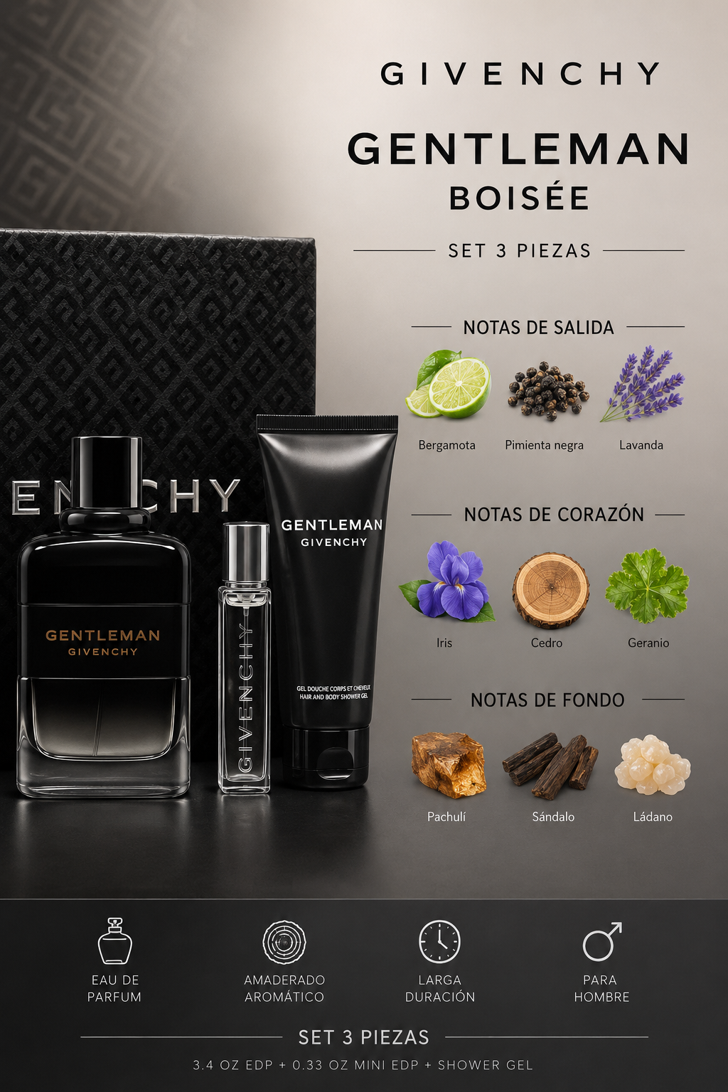 GIVENCHY SET GENTLEMAN BOISEE 3PC 3.4 EDP M - Imagen 2