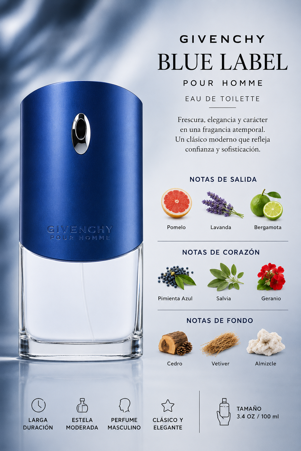 GIVENCHY BLUE LABEL MEN 3.4 OZ EDT SP 100 ML - Imagen 2