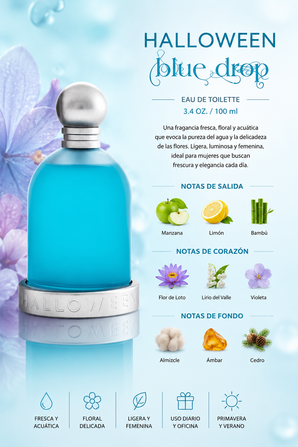 HALLOWEEN BLUE DROP WOMEN 3.4 OZ EDT SP 100 ML - Imagen 2