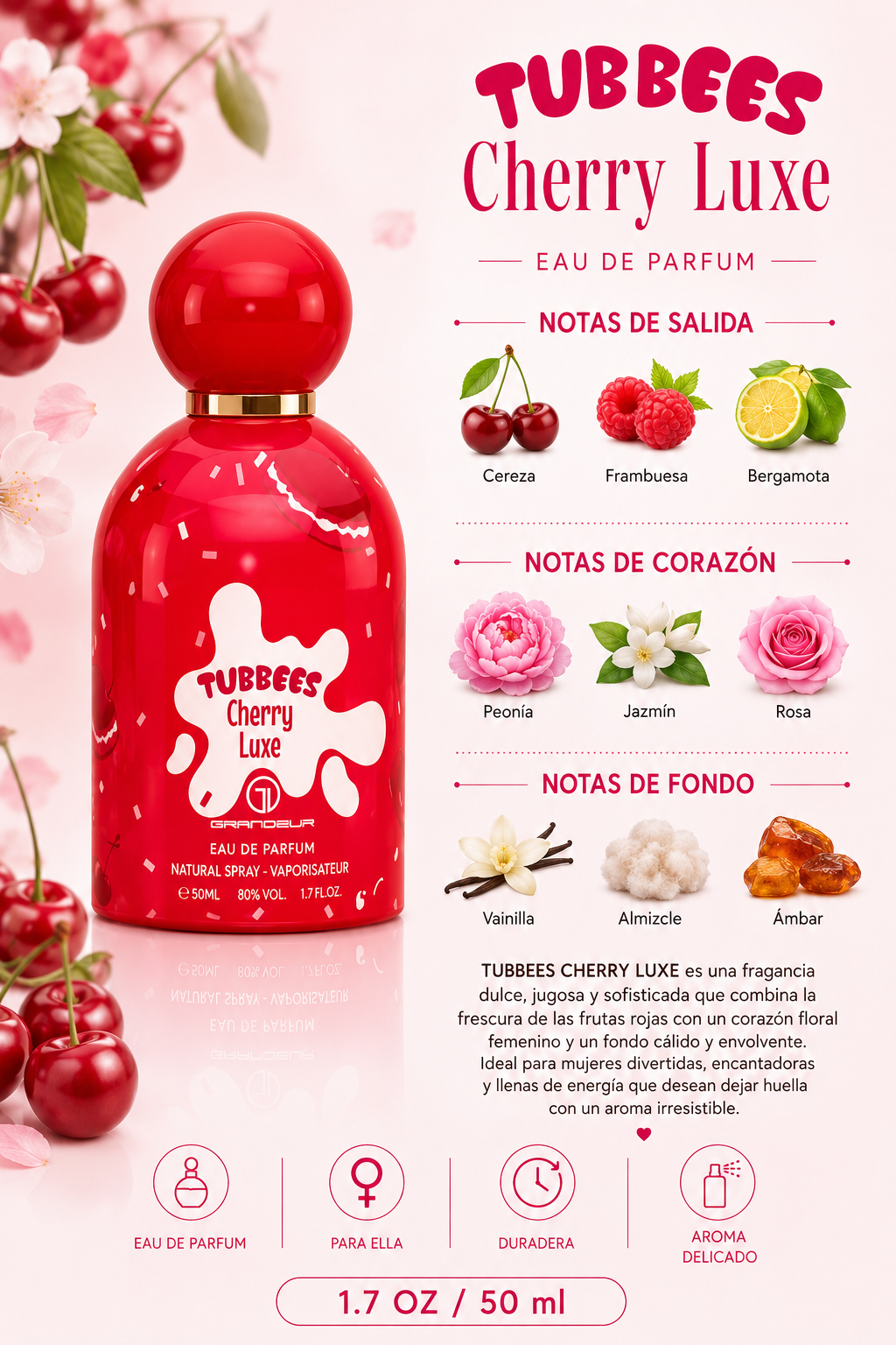 GRANDEUR TUBBEES CHERRY LUXE WOMEN 1.7 OZ EDP SP 50 ML - Imagen 2