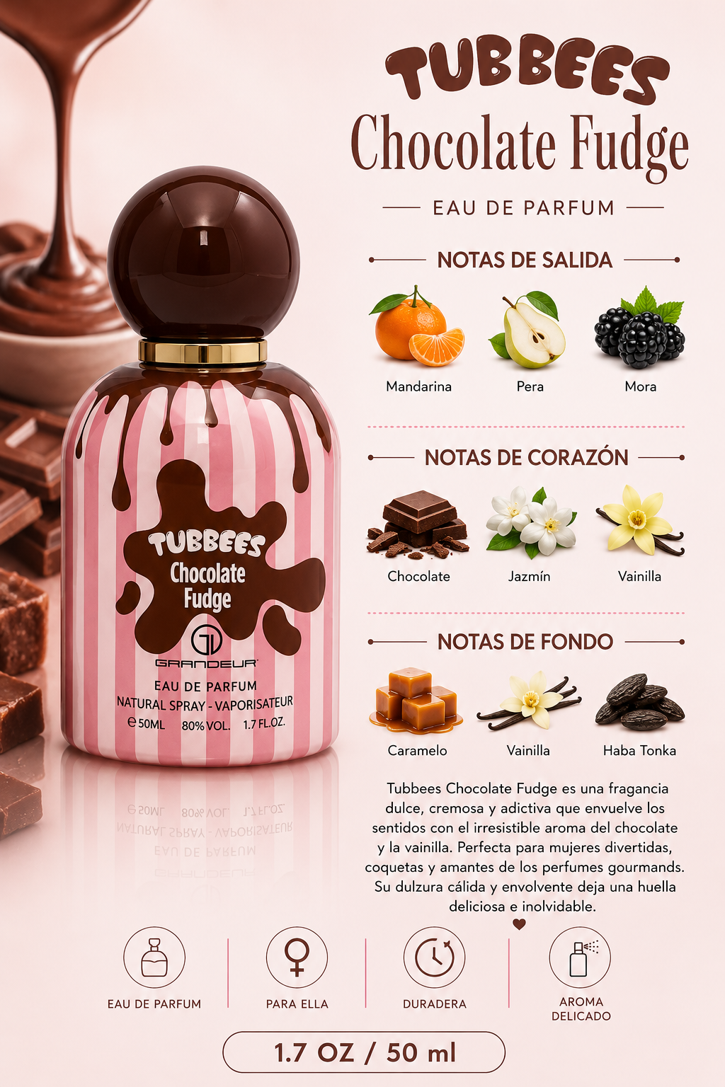 GRANDEUR TUBBEES CHOCOLATE FUDGE WOMEN 1.7 OZ EDP SP 50 ML - Imagen 2