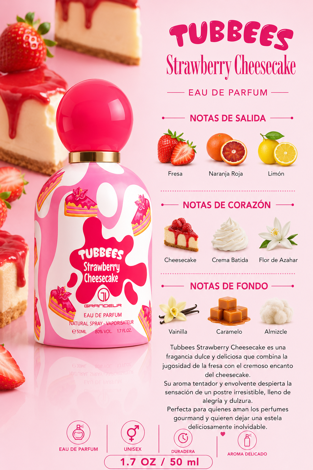 GRANDEUR TUBBEES STRAWBERRY CHEESECAKE WOMEN 1.7 OZ EDP SP 50 ML - Imagen 2