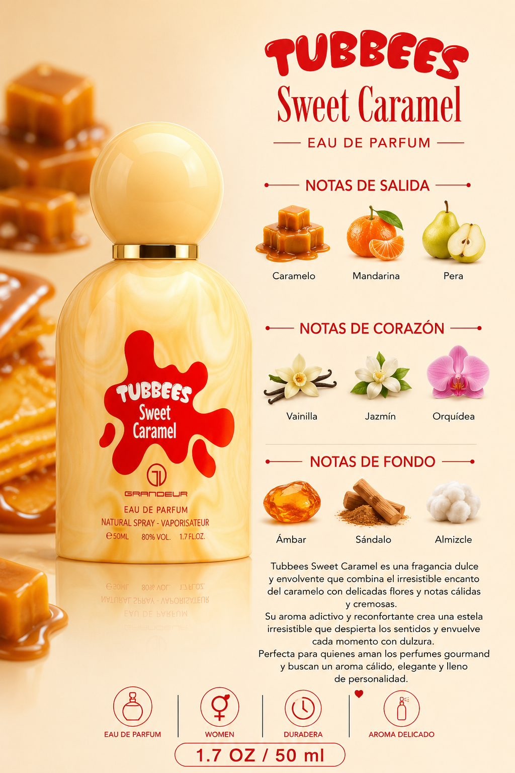 GRANDEUR TUBBEES SWEET CARAMEL WOMEN 1.7 OZ EDP SP 50 ML - Imagen 2