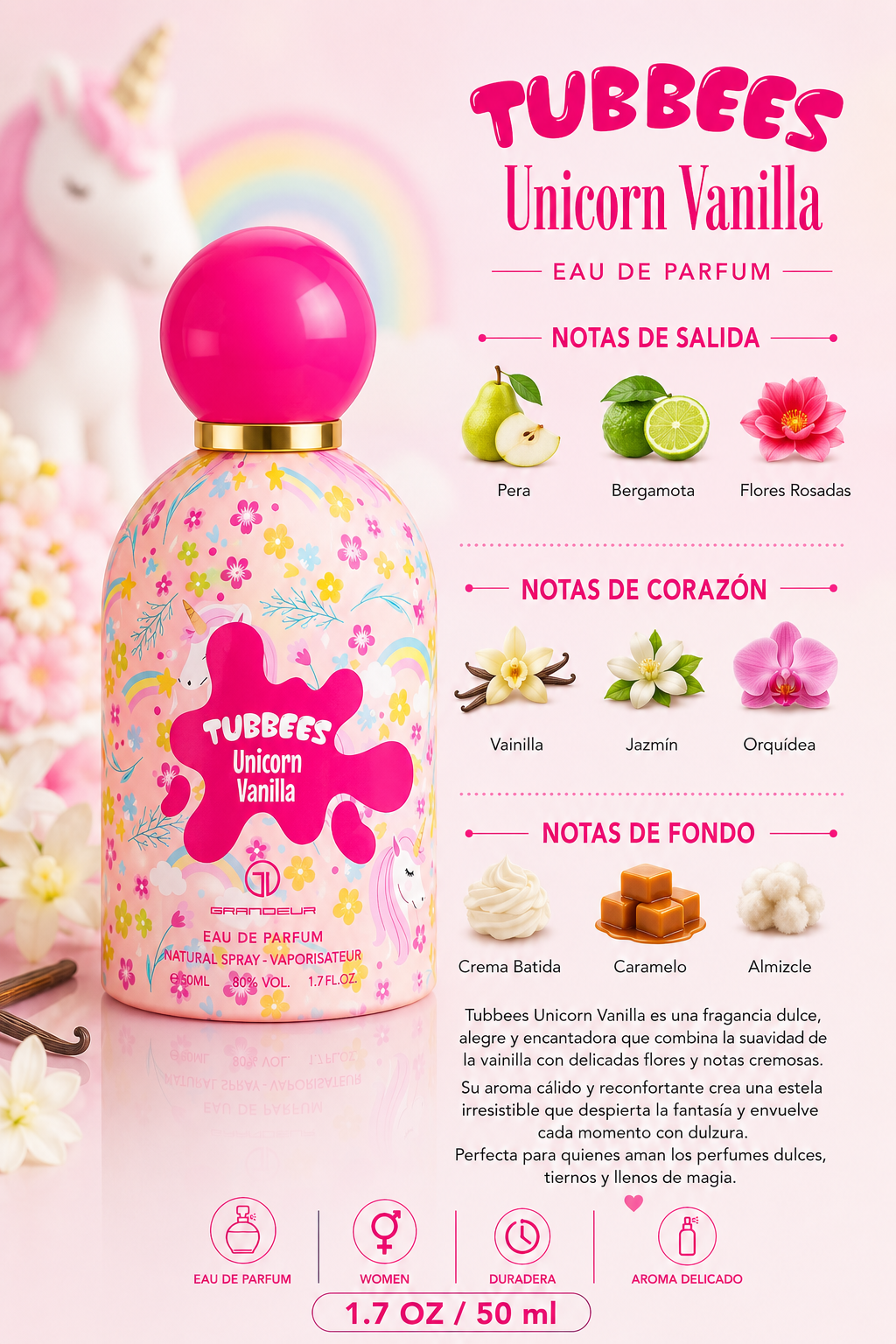 GRANDEUR TUBBEES UNICORN VANILLA WOMEN 1.7 OZ EDP SP 50 ML - Imagen 2