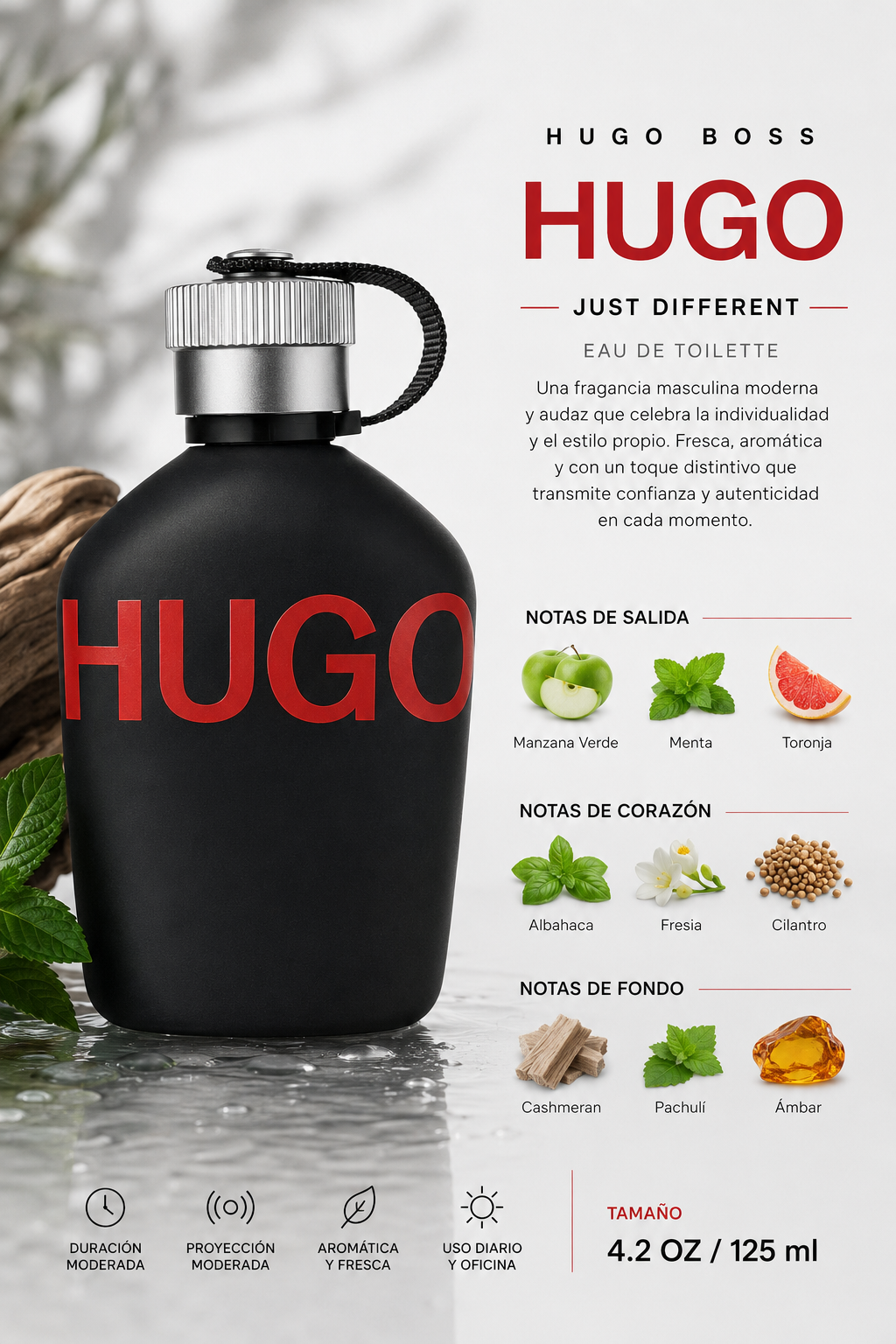 HUGO BOSS JUST DIFFERENT MEN 4.2 OZ. EDT SPRAY 125 ML - Imagen 2