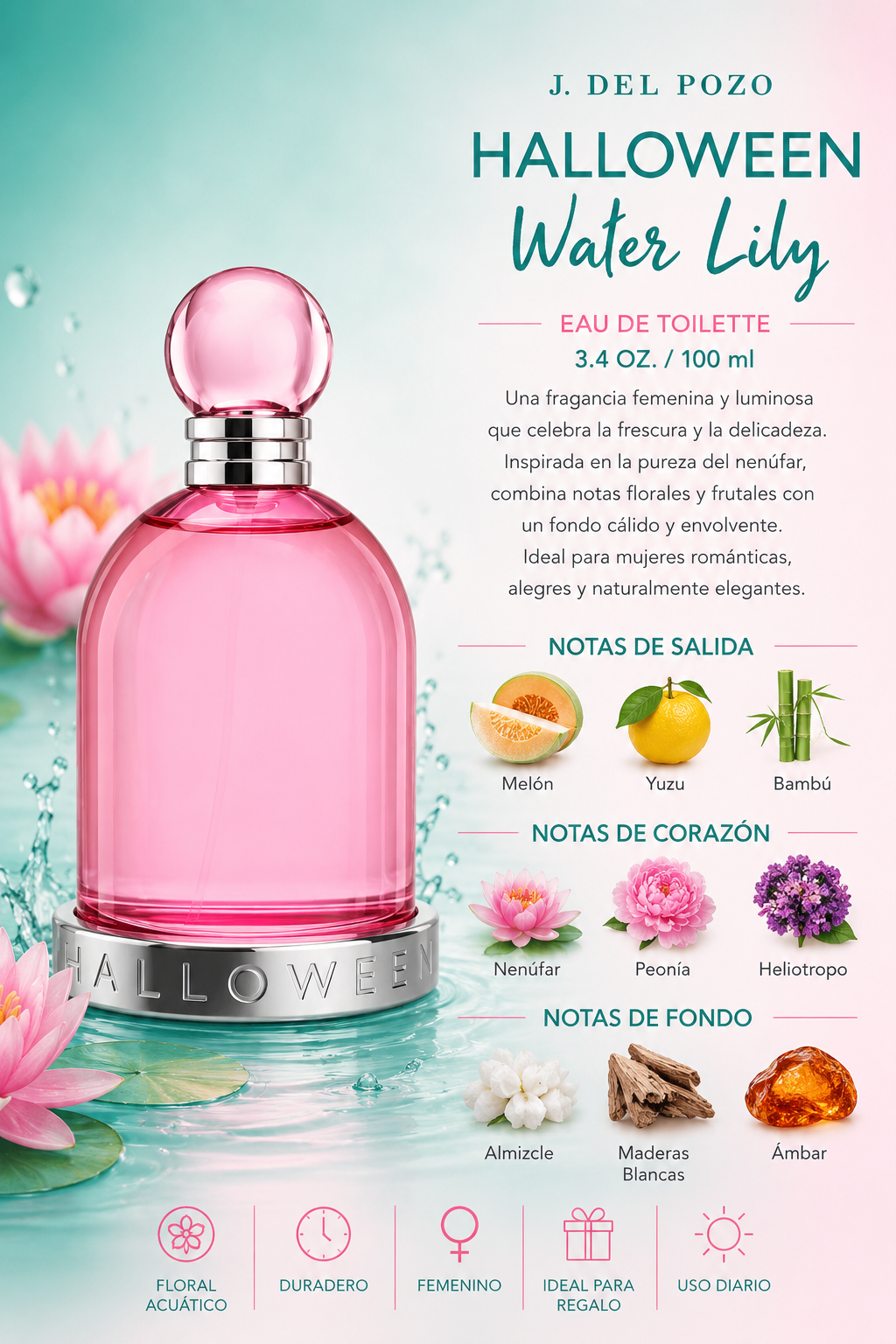 HALLOWEEN WATER LILY WOMEN 3.4 OZ. EDT SP 100 ML - Imagen 2