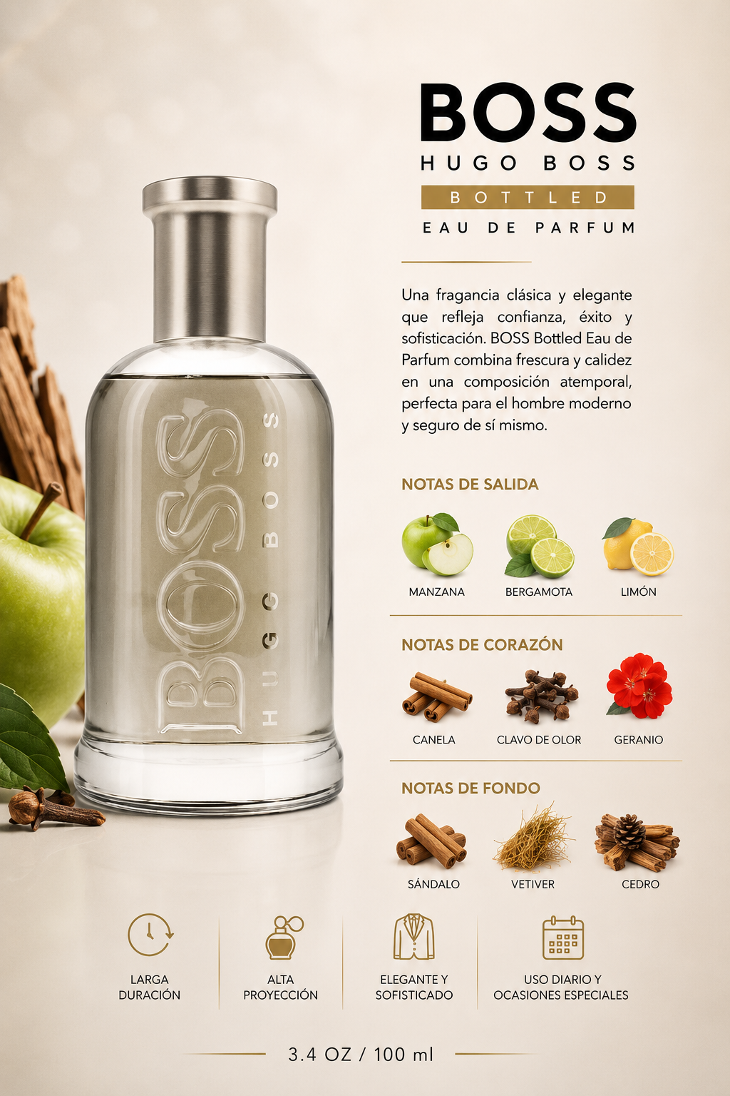 HUGO BOSS BOTTLED MEN 3.4 EDP SP 100 ML - Imagen 2