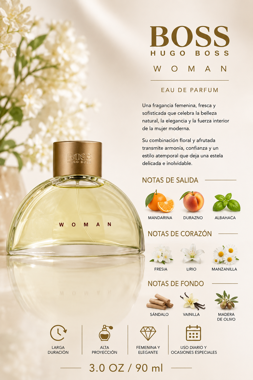 HUGO BOSS WOMEN 3.0 OZ. EDP SP (WHITE BOX) 90 ML - Imagen 2