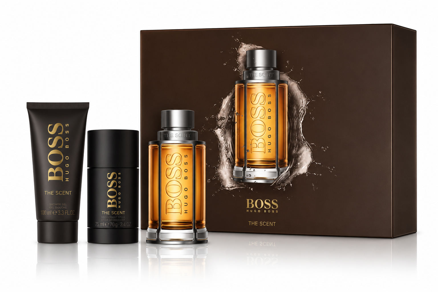 SET HUGO BOSS THE SCENT MEN ( 3 PC ) 3.3 OZ EDT SP / SG 3.3 OZ / DEODORANT 2.4 OZ