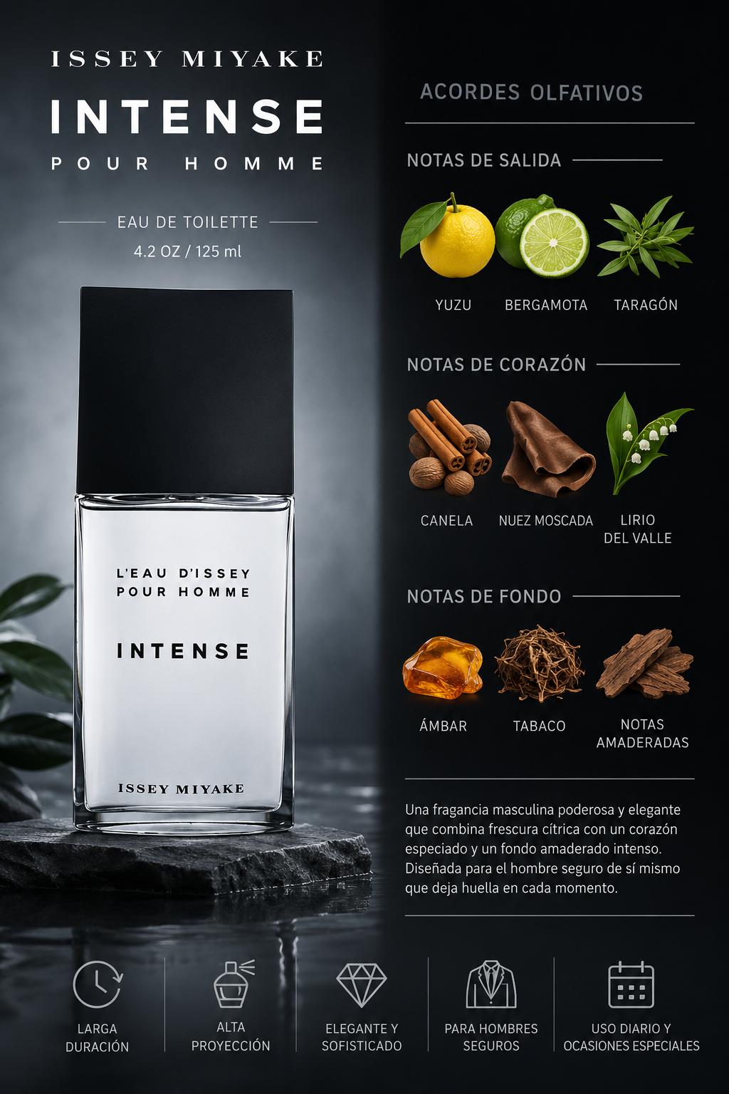ISSEY MIYAKE INTENSE MEN 4.2 OZ. EDT SP 125 ML - Imagen 2