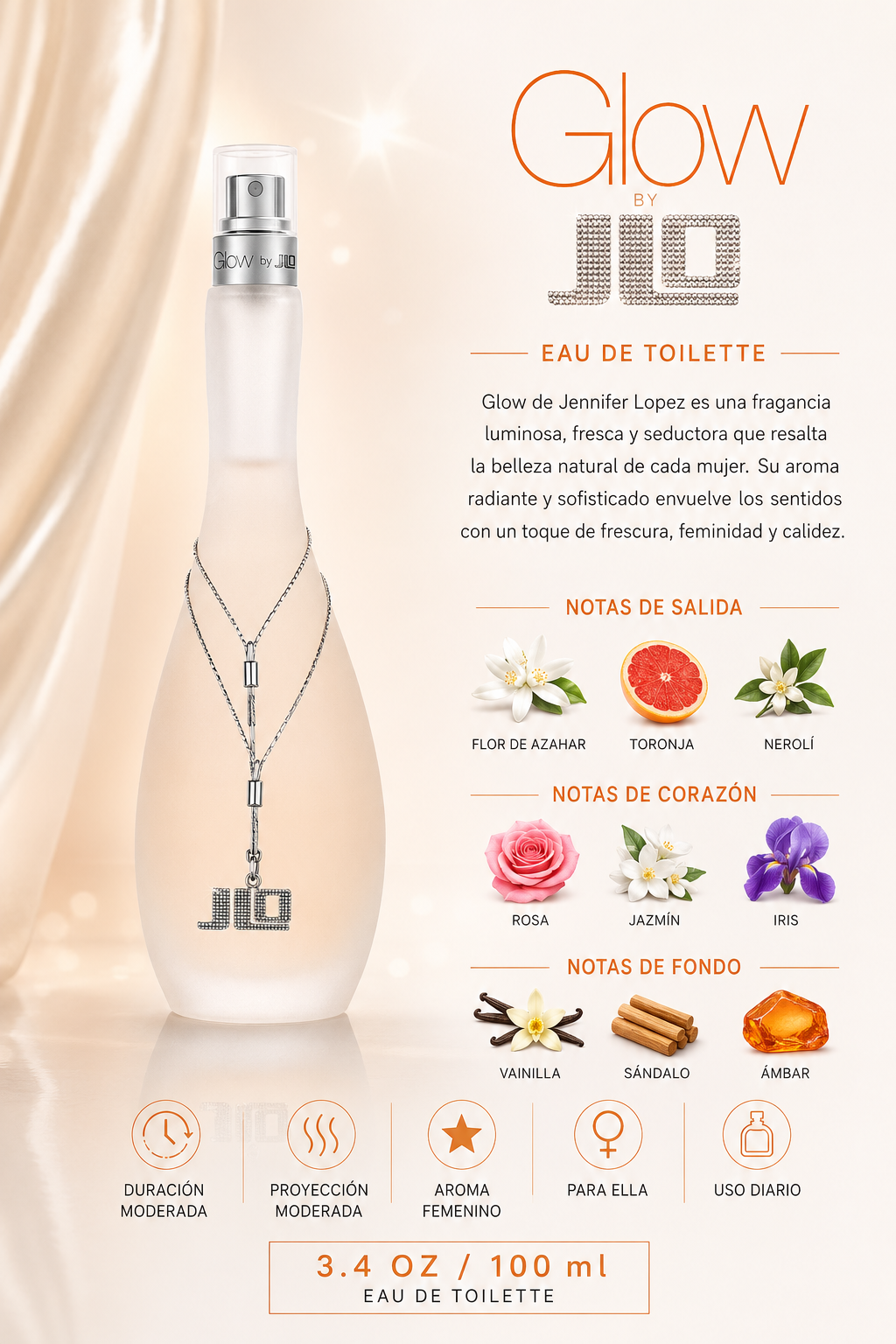 JENNIFER LOPEZ GLOW WOMEN 3.4 OZ. EDT SP 100 ML - Imagen 2