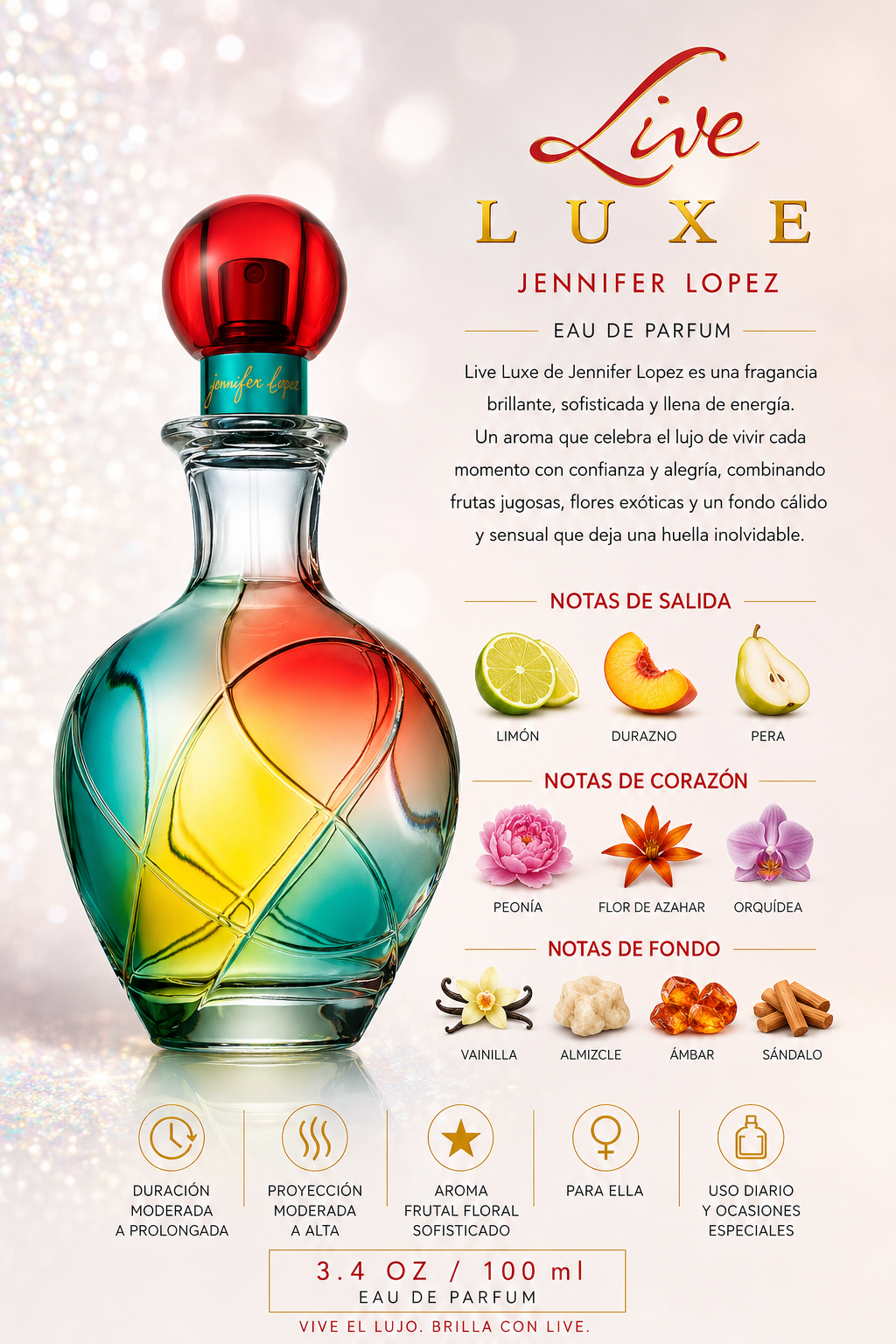 JENNIFER LOPEZ LIVE LUXE WOMEN 3.4 OZ. EDP SPRAY 100 ML - Imagen 2