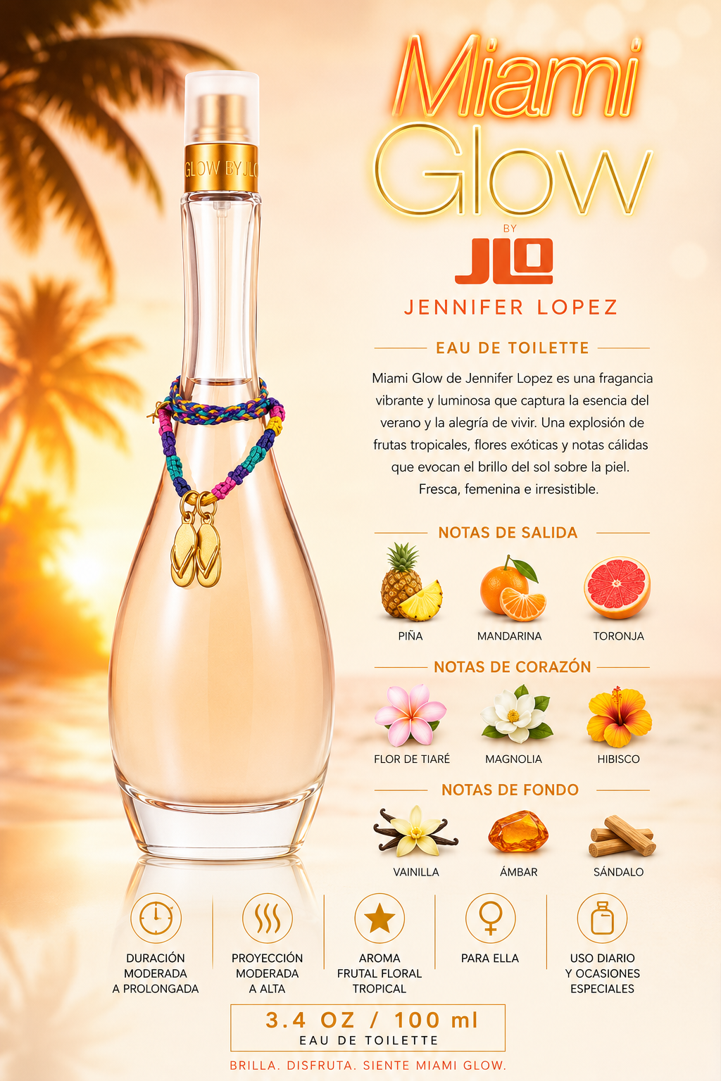 JENNIFER LOPEZ MIAMI GLOW WOMEN 3.4 OZ. EDT SP 100 ML - Imagen 2