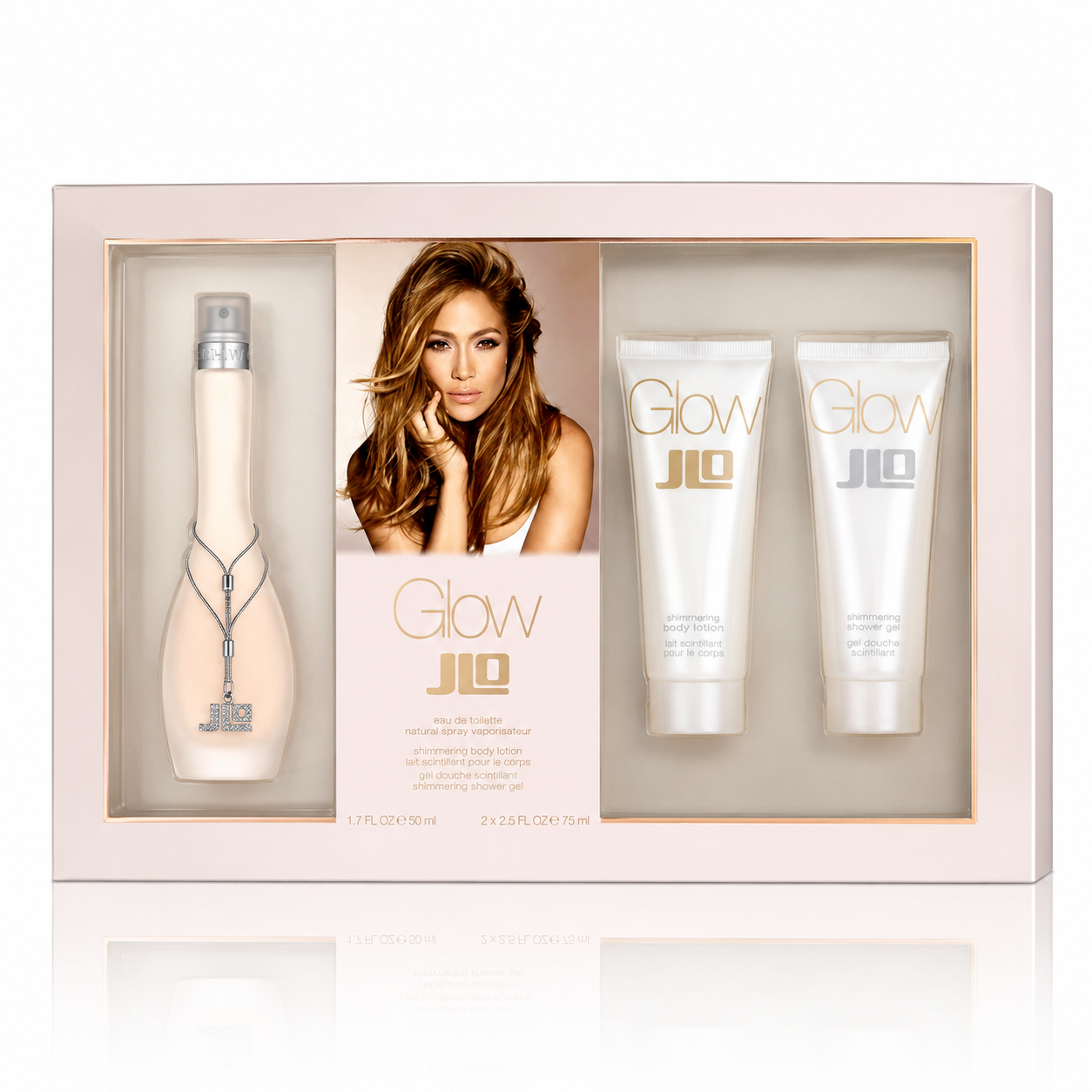 SET JENNIFER LOPEZ GLOW by JLO WOMEN ( 3 PC ) 3.4 OZ EDT SP / 2.5 OZ BL / 2.5 OZ SG 3