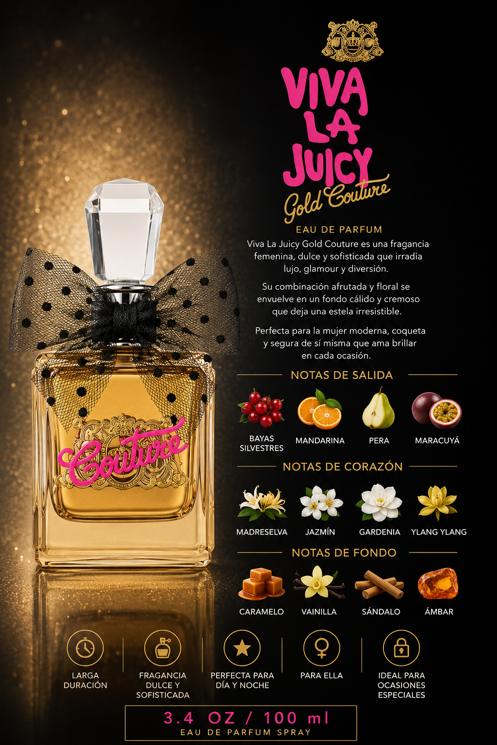 JUICY COUTURE VIVA LA JUICY GOLD COUTURE WOMAN 3.4 OZ EDP SP 100 ML - Imagen 2