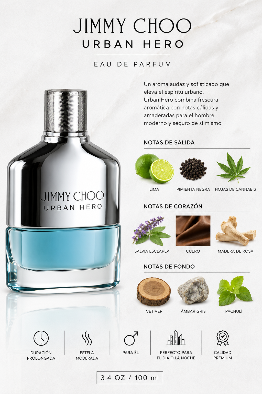 JIMMY CHOO URBAN HERO MEN 3.4 OZ. EDP 100 ML - Imagen 2