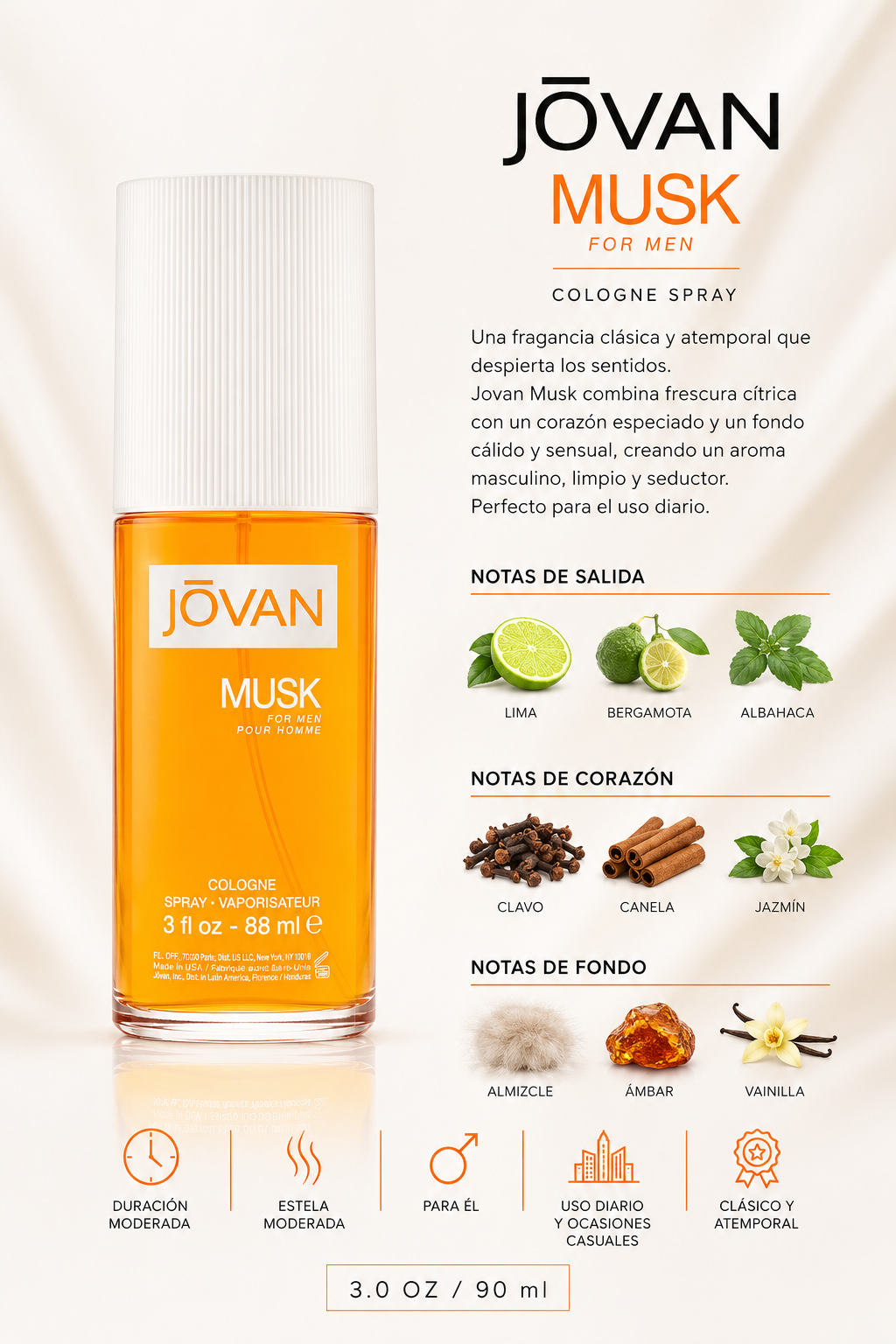JOVAN MUSK MEN 3.0 OZ. COLOGNE SPRAY 90 ML - Imagen 2