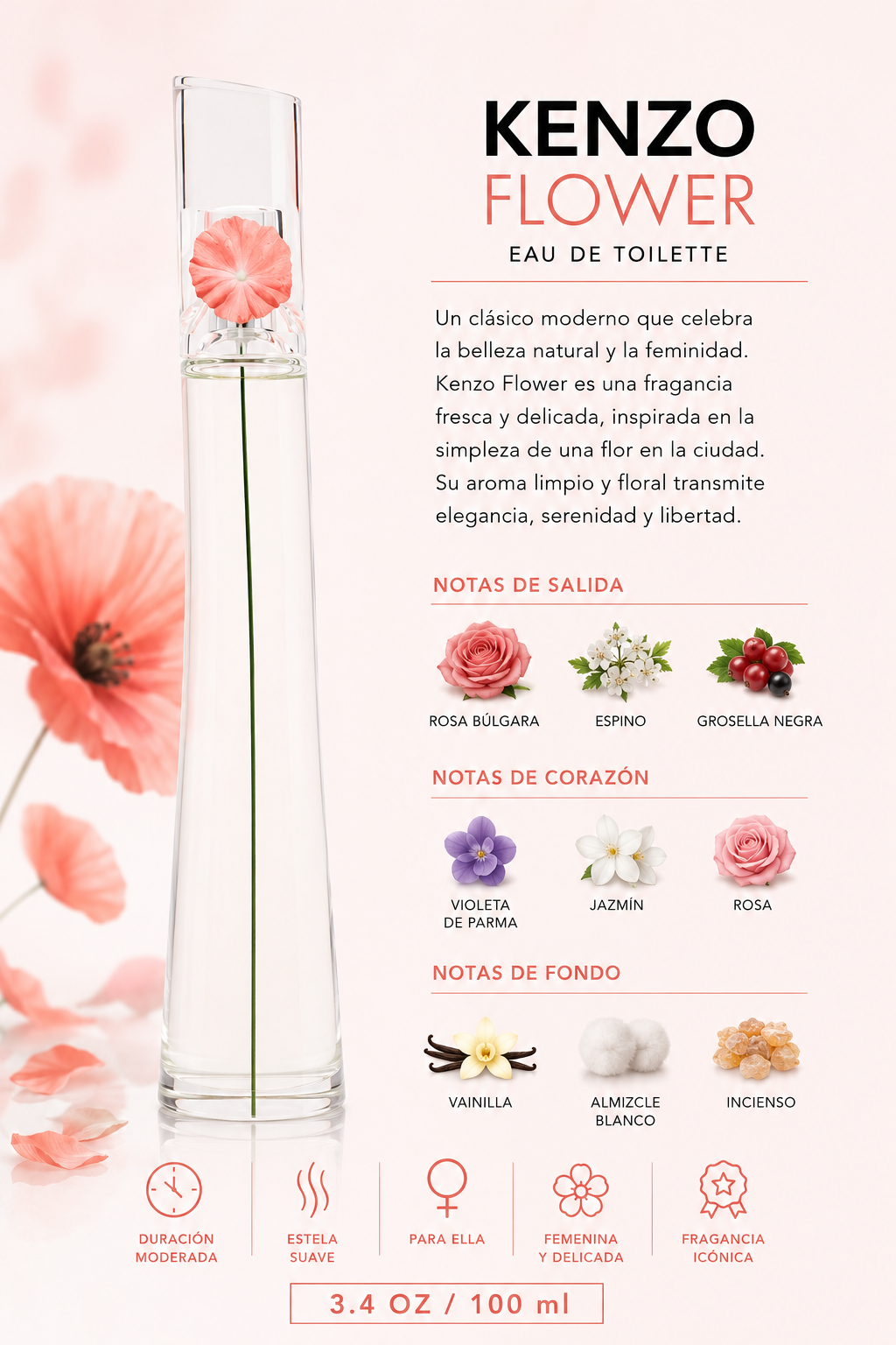KENZO FLOWER WOMEN 3.4 OZ. EDT SP 100 ML - Imagen 2