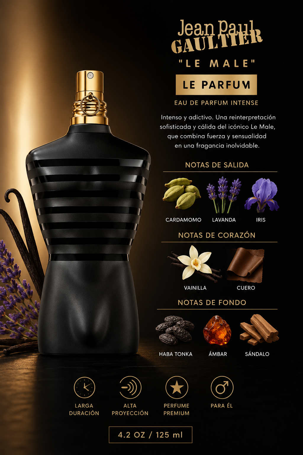 JEAN PAUL GAULTIER LE MALE LE PARFUM MEN 4.2 EDP INTENSE SP 125 ML - Imagen 2