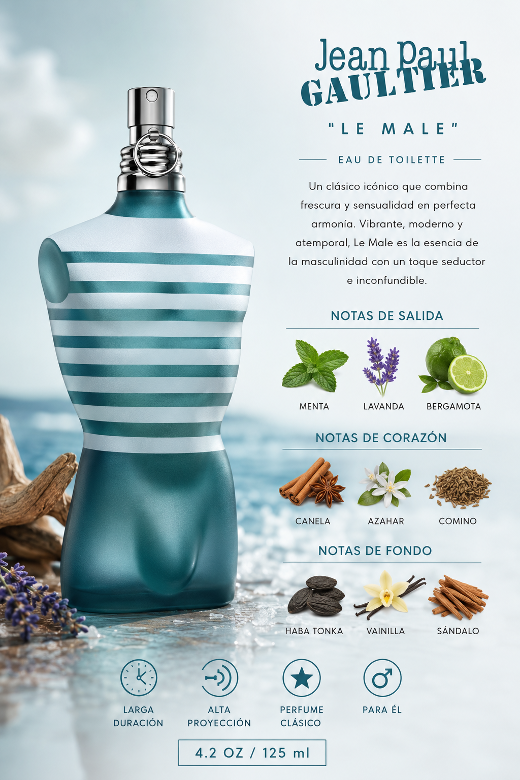 JEAN PAUL GAULTIER LE MALE MEN 4.2 OZ EDT SP 125 ML - Imagen 2