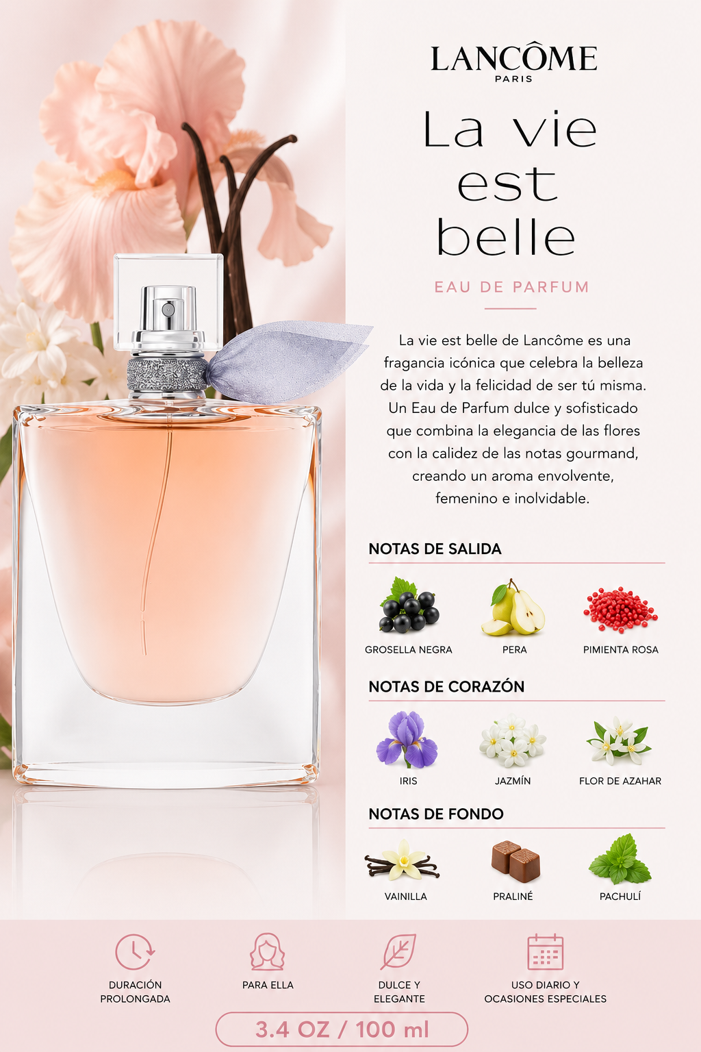 LANCOME LA VIE EST BELLE WOMEN 3.4 OZ. EDP SPRAY 100 ML - Imagen 2
