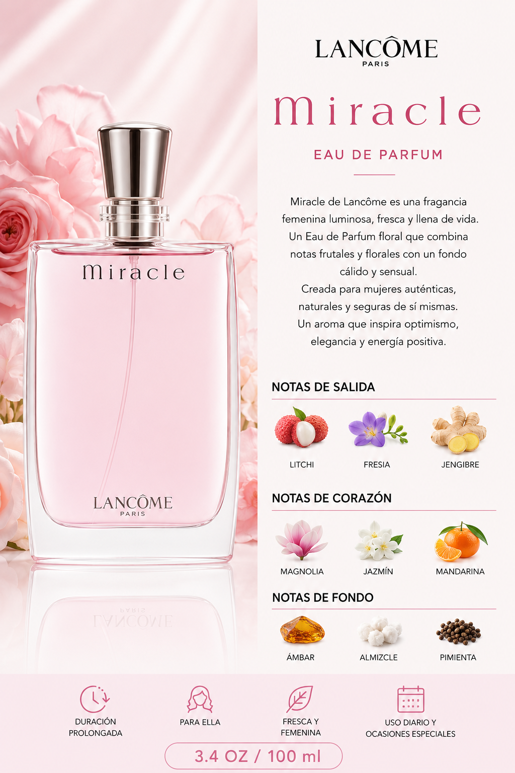 LANCOME MIRACLE WOMEN 3.4 OZ. EDP SP 100 ML - Imagen 2