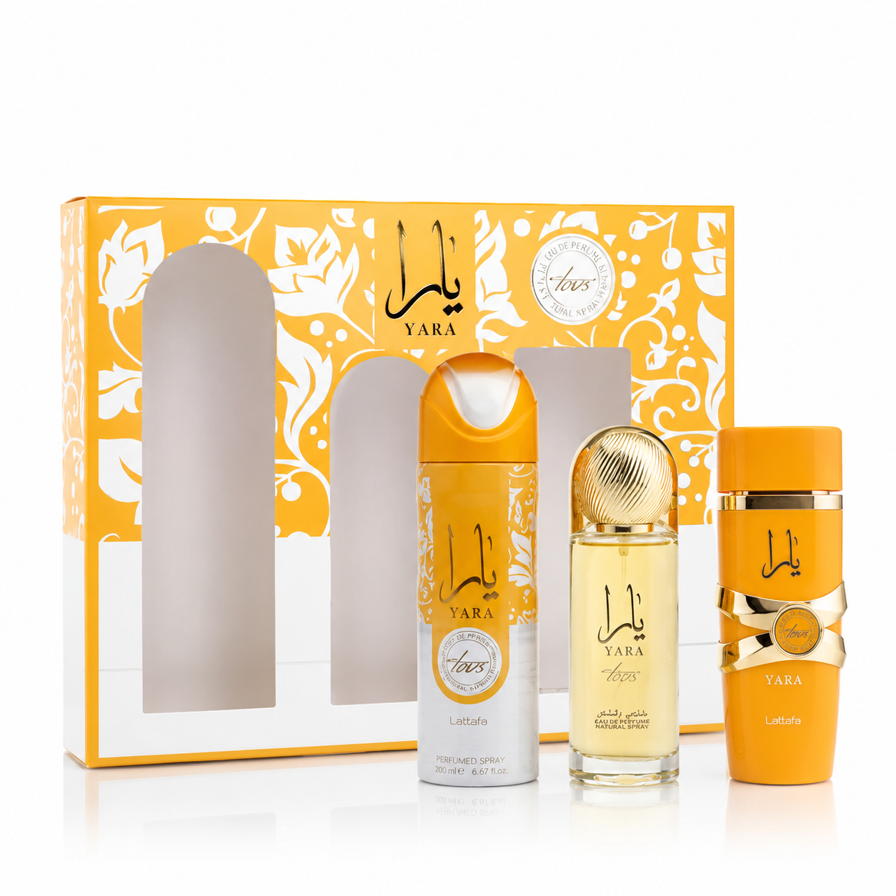 SET LATTAFA YARA TOUS WOMEN ( 3 PC) 3.4 OZ EDP / 6.8 OZ DEO / 1.7 OZ HAIRMIST- NEW UPC